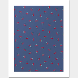 Cherry Pattern, Blue Posters and Art